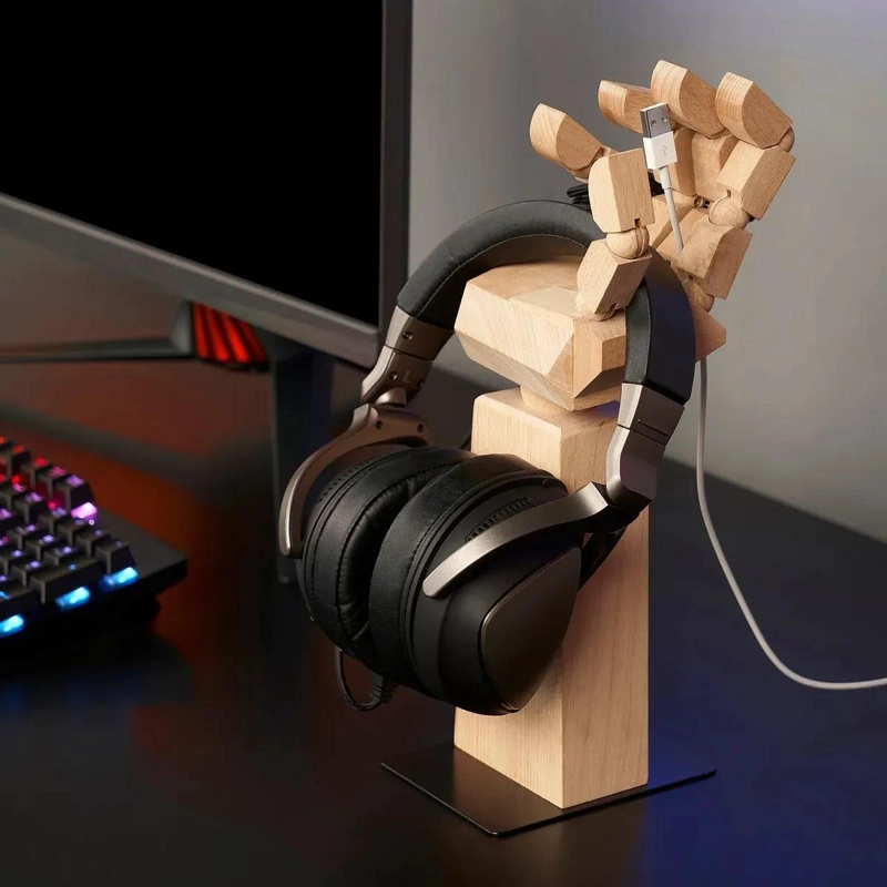 SOPORTE PARA AUDIFONOS GAMING DE MADERA HAYA 34 CM BEIGE - 3