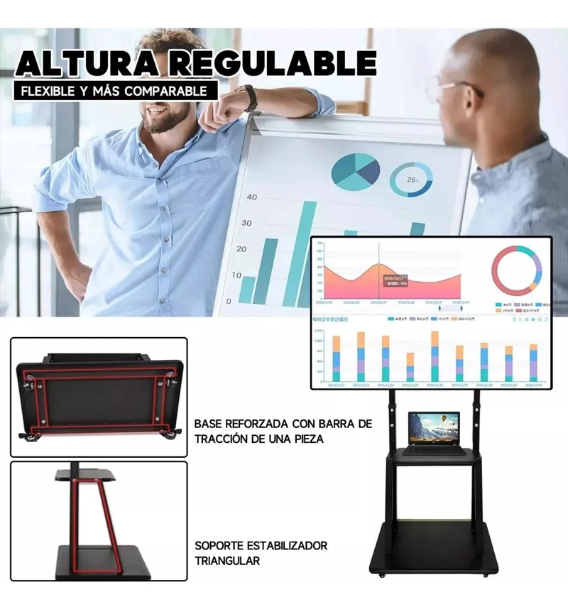 SOPORTE DE TV PORTATIL AJUSTABLE CON RUEDAS 32-65' - 2
