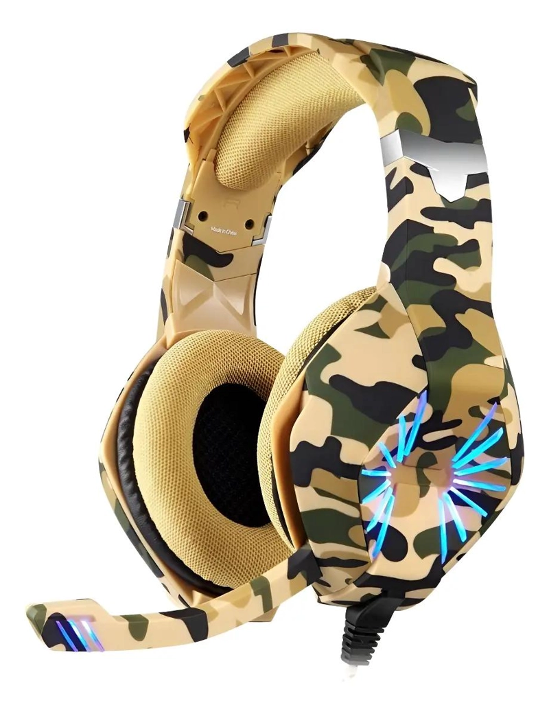 AUDIFONOS GAMER CAMUFLADOS CON LUZ LED Y MICROFONO - 1