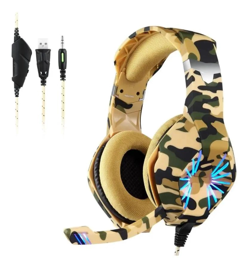 AUDIFONOS GAMER CAMUFLADOS CON LUZ LED Y MICROFONO - 3
