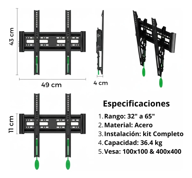 SOPORTE INCLINABLE PARA TV 32 A 65 PULGADAS REFORZADO - 3
