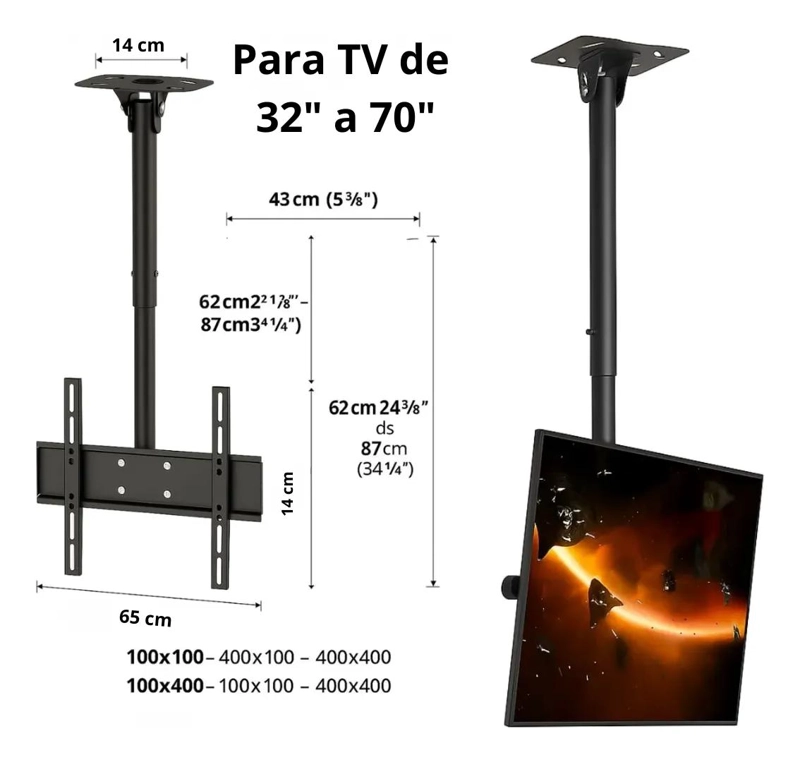 SOPORTE DE TECHO INCLINABLE PARA TV 32 A 70 PULGADAS - 4