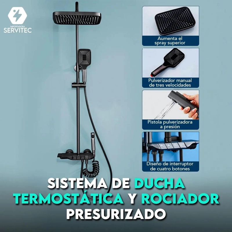 COLUMNA DE DUCHA TERMOSTATICA NEGRA CON 4 BOTONES Y GIRO - 2