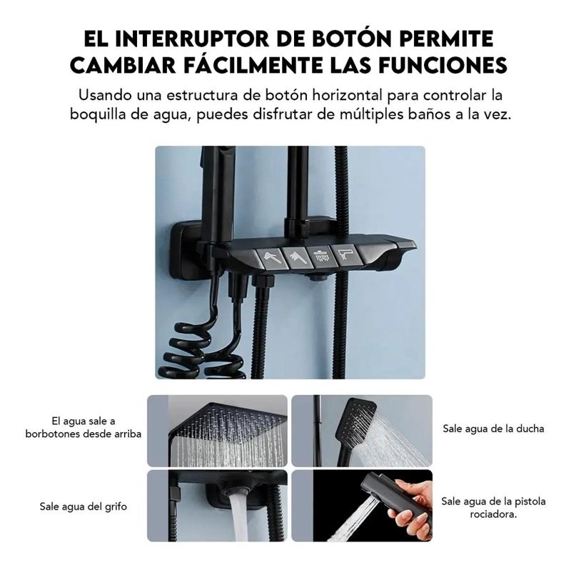 COLUMNA DE DUCHA TERMOSTATICA NEGRA CON 4 BOTONES Y GIRO - 3