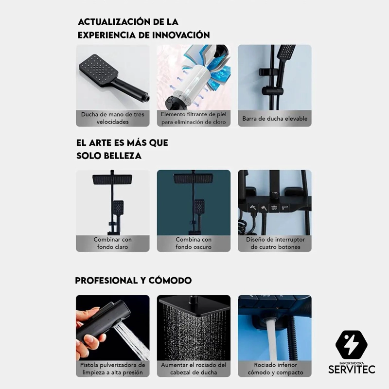 COLUMNA DE DUCHA TERMOSTATICA NEGRA CON 4 BOTONES Y GIRO - 5