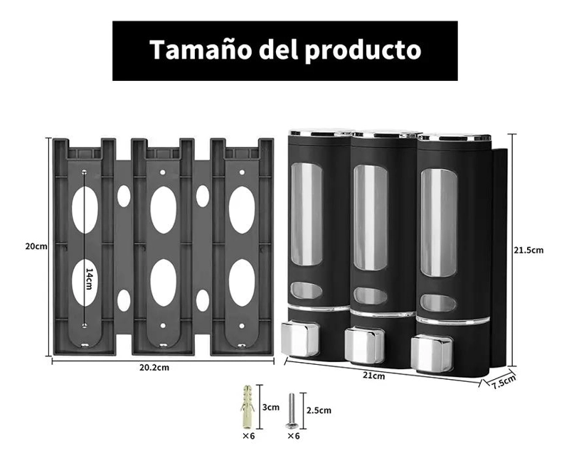 DISPENSADOR TRIPLE PARA JABON LIQUIDO, SHAMPOO Y ACONDICI - 2