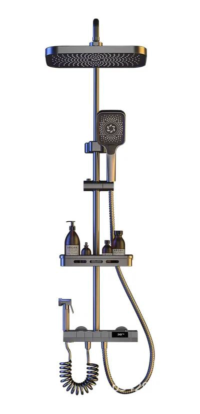 COLUMNA DE DUCHA 4 EN 1 NEGRO MATE CON INDICADOR DE TEMP - 1