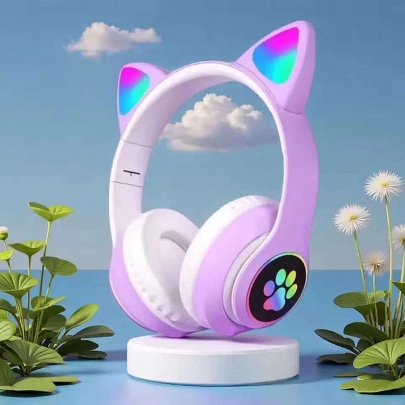 AUDIFONOS INALAMBRICOS PARA NIÑOS CON LUCES LED Y DISEÑO DE GATO - 2
