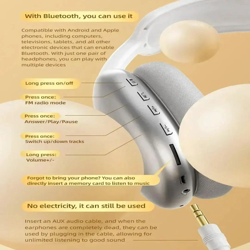 AURICULARES GAMER INALAMBRICOS BLUETOOTH P9 PLATEADO - 3