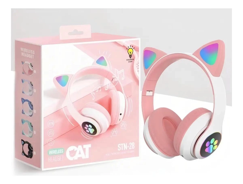 AURICULARES GAMER INALAMBRICOS CON LUZ LED ROSA - 2