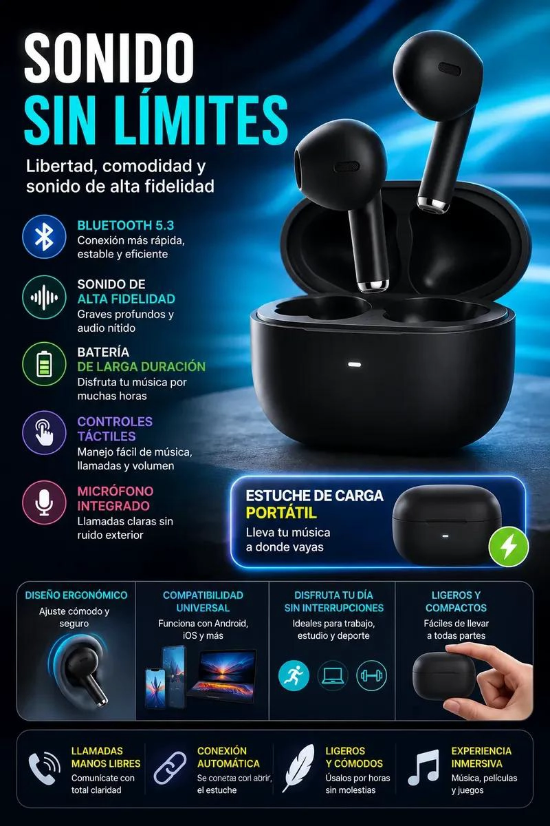AUDIFONOS BLUETOOTH HT09 CON ESTUCHE Y SONIDO HIFI - 2