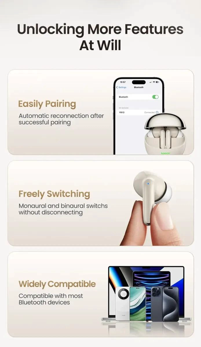 AUDIFONOS IN-EAR BLUETOOTH 5.3 ESTE REO 3D BEIGE - 5