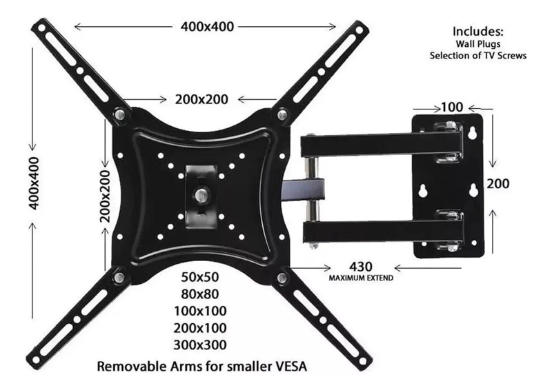 SOPORTE DE PARED PARA TV 14 A 55 PULGADAS CON BRAZO MOVIL - 4