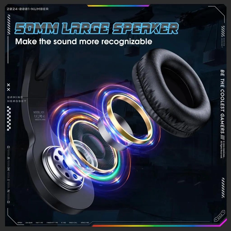 AUDIFONOS GAMER CON CABLE Y LUZ RGB X31 NEGRO - 2