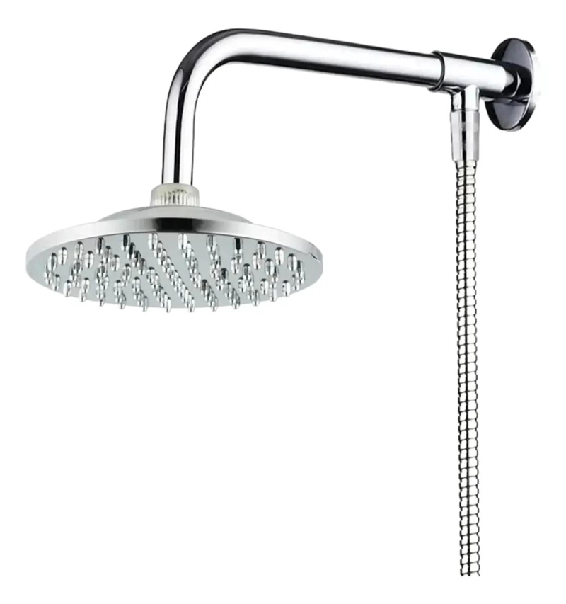 PLATO DE DUCHA REDONDO CON BRAZO Y FLEXIBLE DE 1.6 M - 1