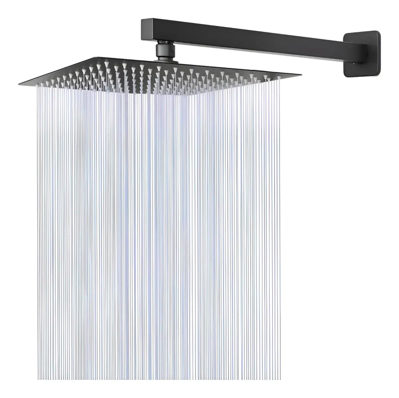 CABEZAL DE DUCHA LLUVIA NEGRO MATE 10 PULGADAS ACERO INOX - 1