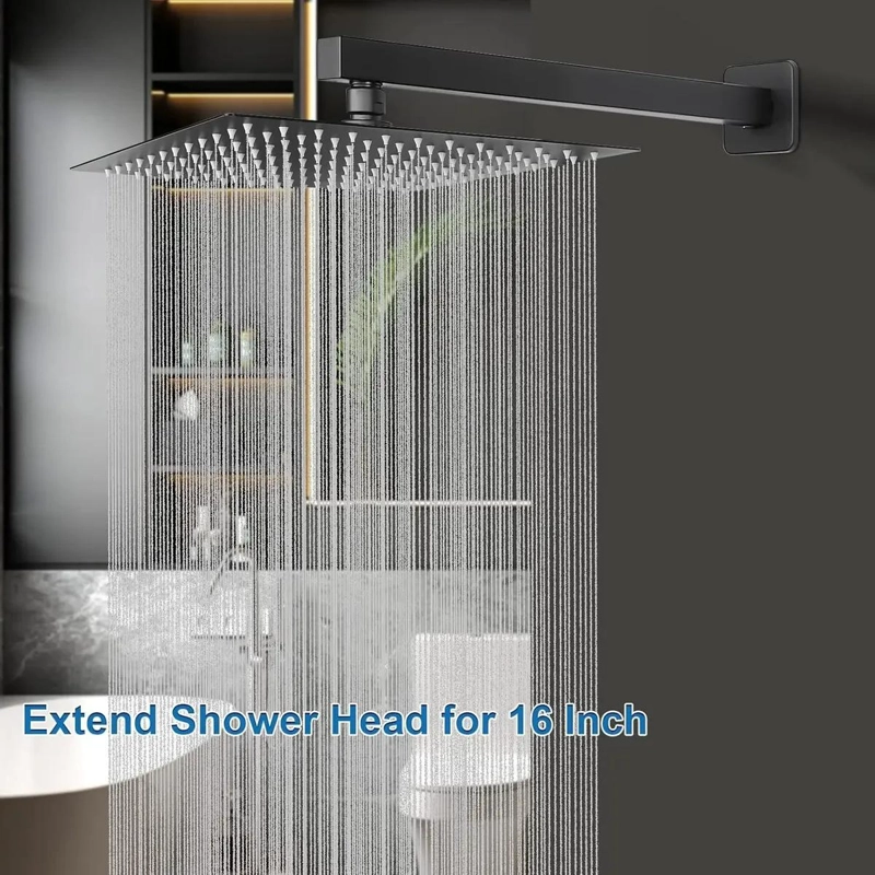 CABEZAL DE DUCHA LLUVIA NEGRO MATE 10 PULGADAS ACERO INOX - 2