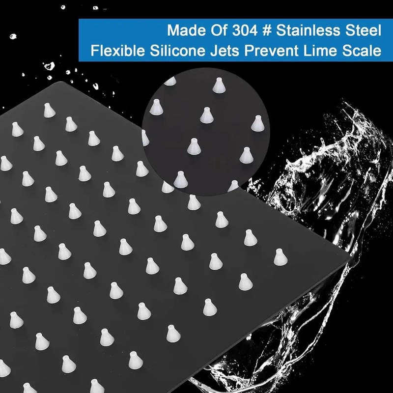 CABEZAL DE DUCHA LLUVIA NEGRO MATE 10 PULGADAS ACERO INOX - 5