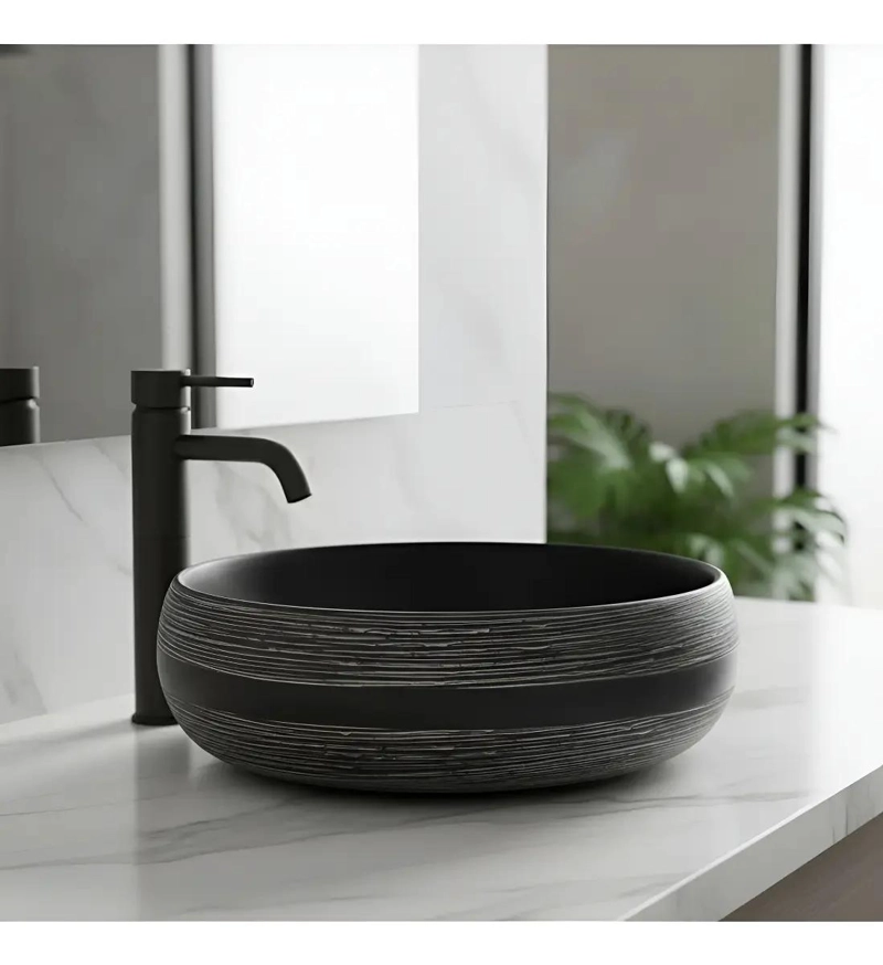LAVAMANOS OVALADO SOBREPONER NEGRO 47X34 CM - 1