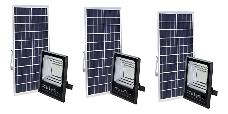PACK 3 FOCOS REFLECTORES PANEL SOLAR 50W INTERIOR Y EXTER - 1