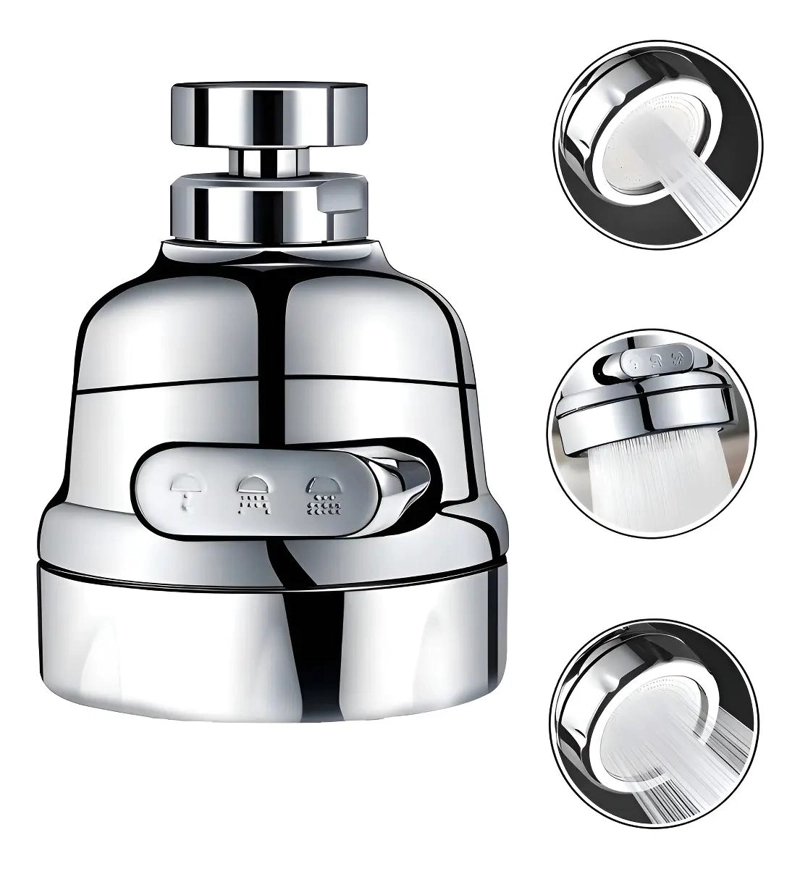 CABEZAL GRIFO GIRATORIO 360° AHORRADOR 3 EN 1 PLATEADO - 2