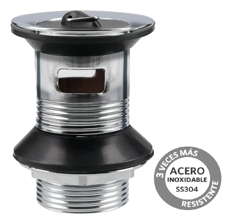 DESAGÜE PARA LAVAMANOS ACERO INOXIDABLE CON TAPON 1 1/4'' - 3