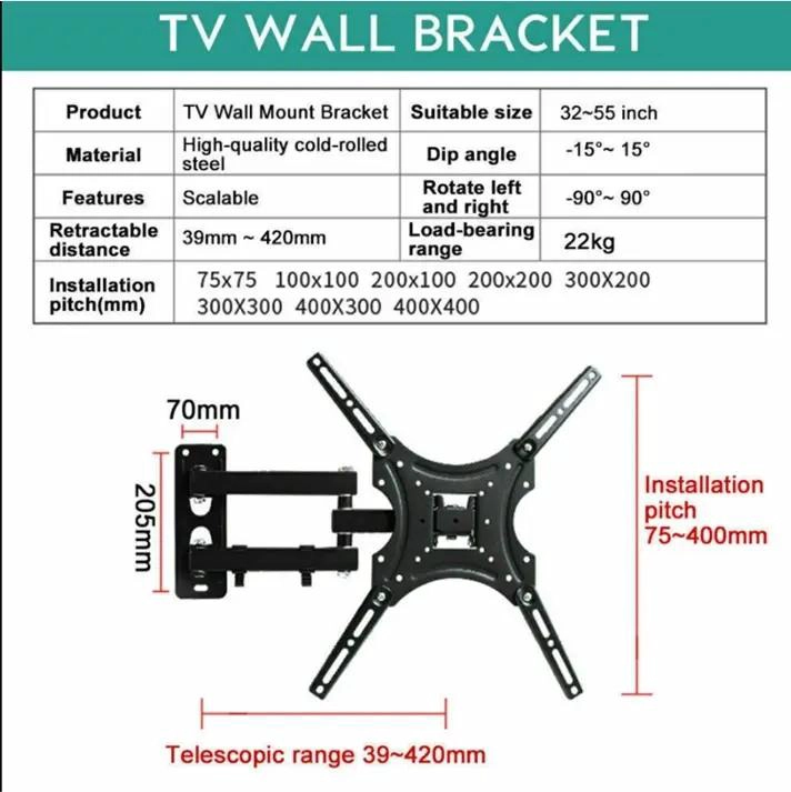 SOPORTE DE PARED PARA TV O MONITOR 32 A 55 PULGADAS NEGRO - 2