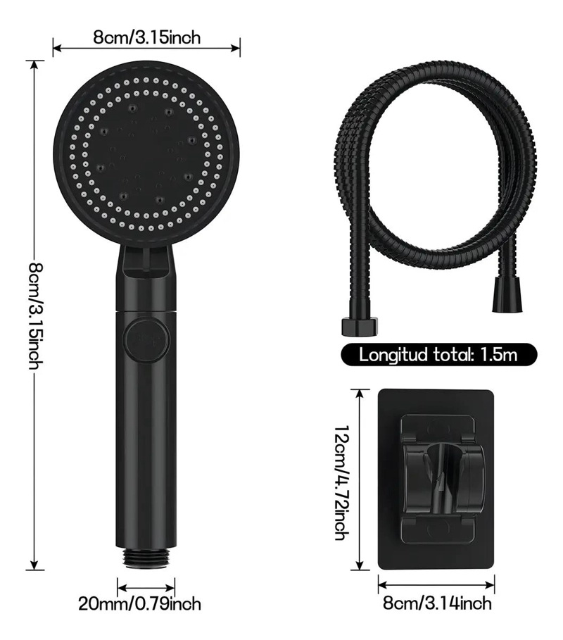 KIT DE MANGUERA PARA DUCHA CON SOPORTE Y TELE FONO NEGRO - 5