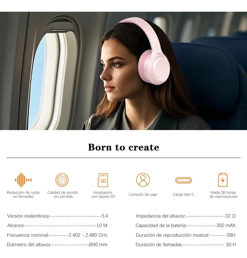 AURICULARES DIADEMA BLUETOOTH 5.4 CON ANC Y 38H BATERIA - 4