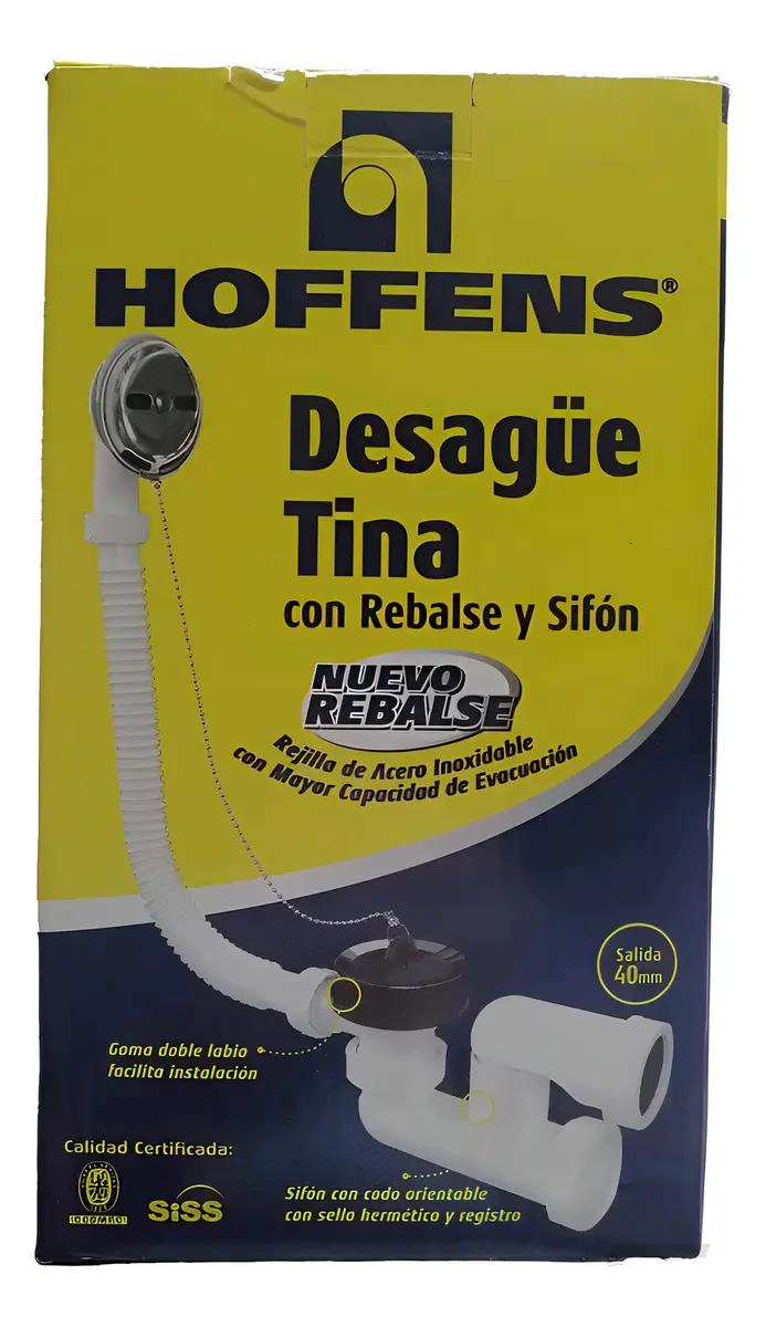 DESAGÜE PARA TINA DE ACERO INOXIDABLE CON REBALSE Y SIFON - 1