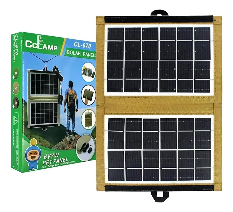 PANEL SOLAR PORTATIL 6V 7W CON USB PARA CARGA - 5