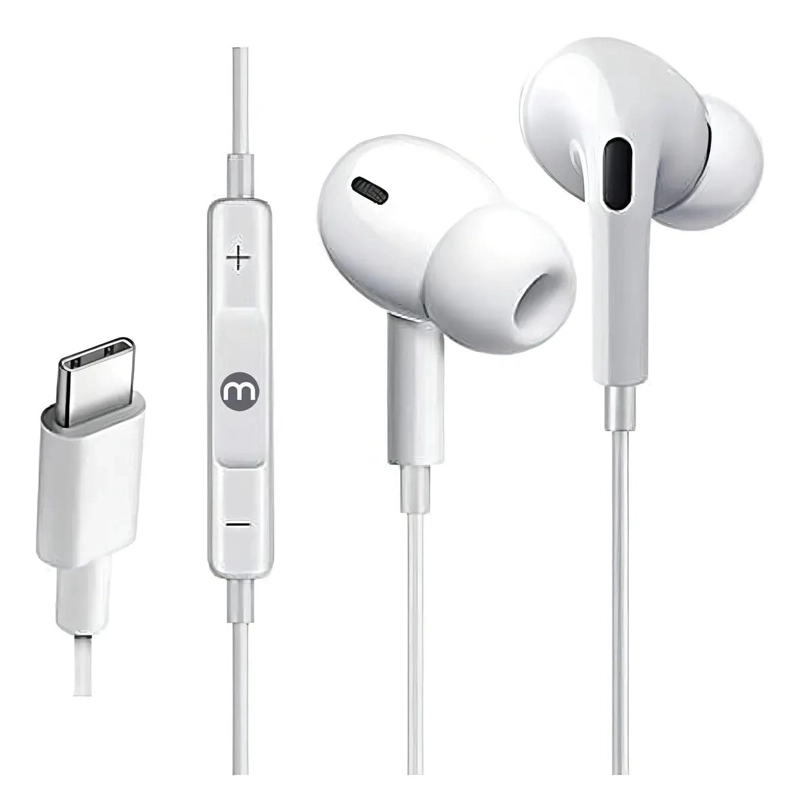 AUDIFONOS USB TIPO C BLANCOS CON CABLE DE 1.2M - 1