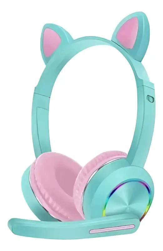 AUDIFONOS CON MICROFONO Y LUZ LED DISEÑO OREJAS DE GATO - 1