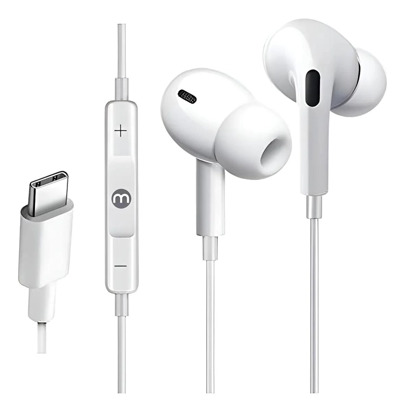 AUDIFONOS USB TIPO C BLANCOS CON CABLE DE 1.2M - 1