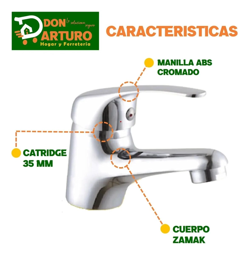 LLAVE MONOMANDO PARA LAVAMANOS CROMADA - 2