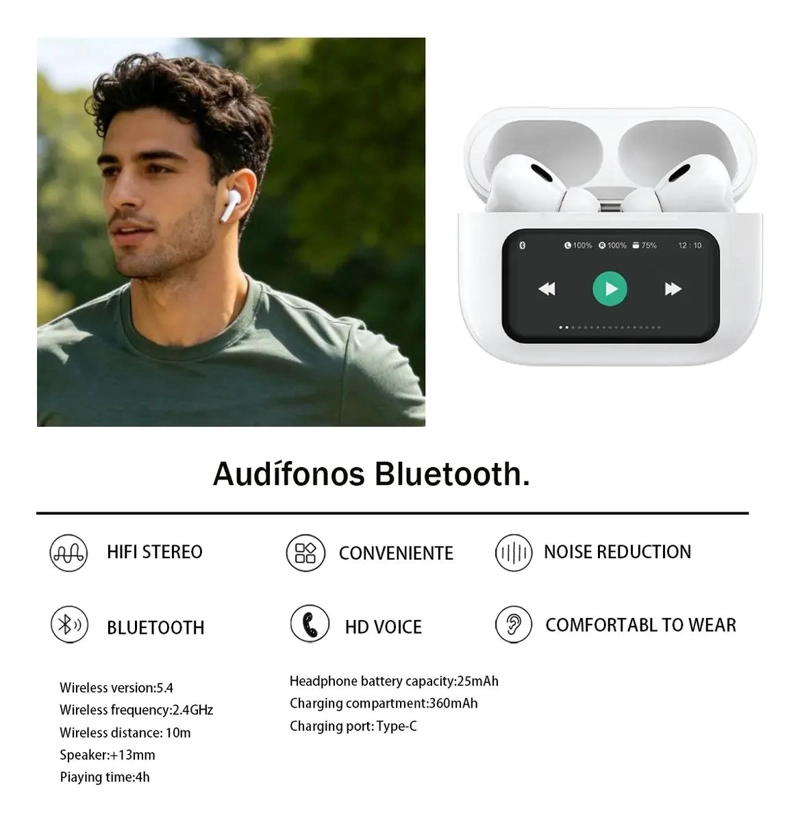 AURICULARES BLUETOOTH INALAMBRICOS CON PANTALLA TACTIL Y - 4