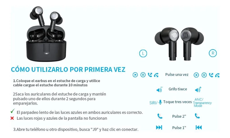 AUDIFONO IN-EAR INALAMBRICO BLUETOOTH 5.3 TWS CON MICROF - 5
