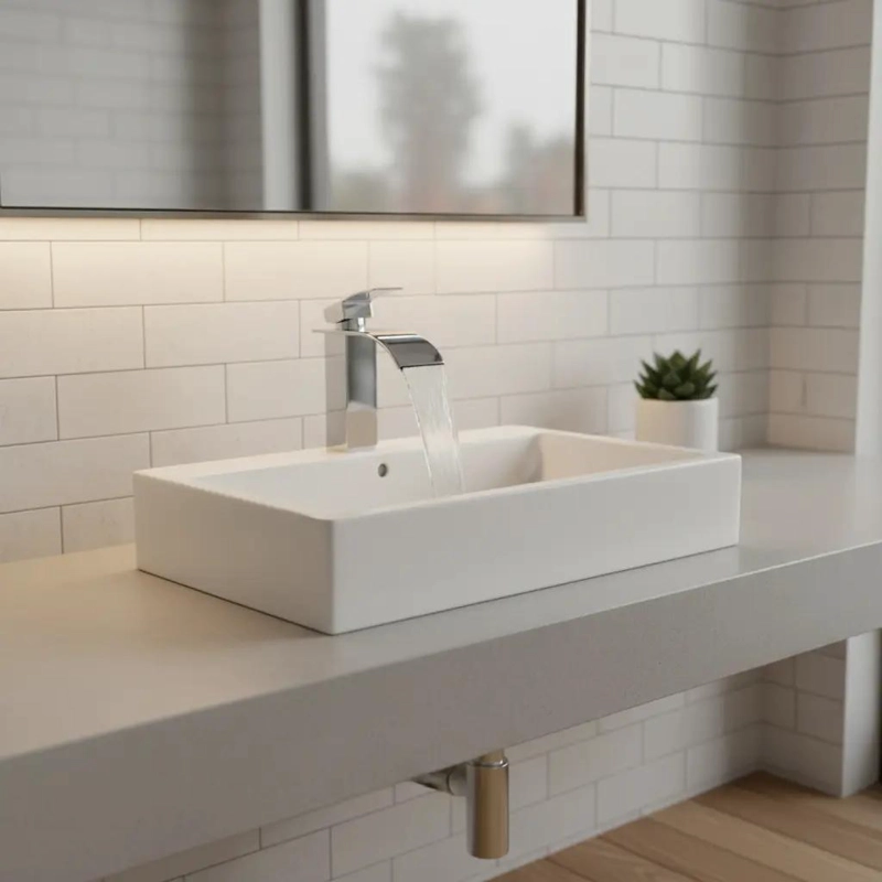 LLAVE MONOMANDO PARA LAVAMANOS CON DISEÑO CASCADA Y CURVA - 3