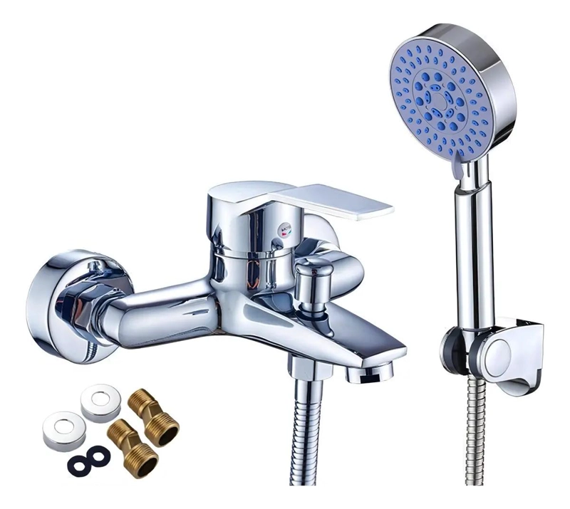 KIT MEZCLADOR MONOMANDO PARA BAÑO COLOR PLATEADO - 1