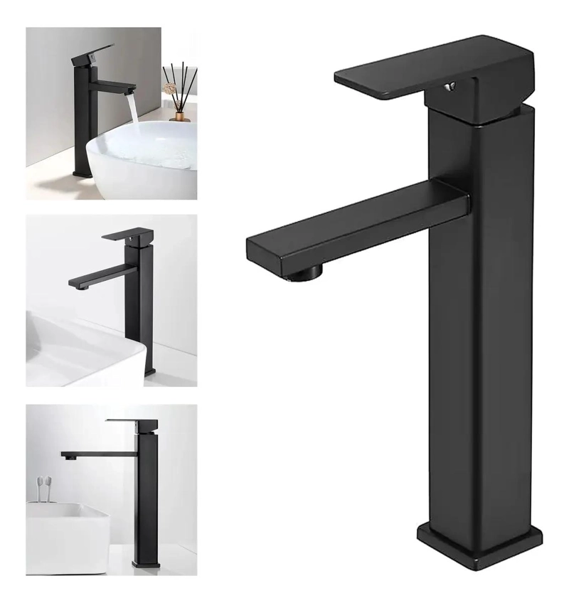 LLAVE LAVAMANOS ALTA MONOMANDO ACERO INOXIDABLE NEGRO - 1
