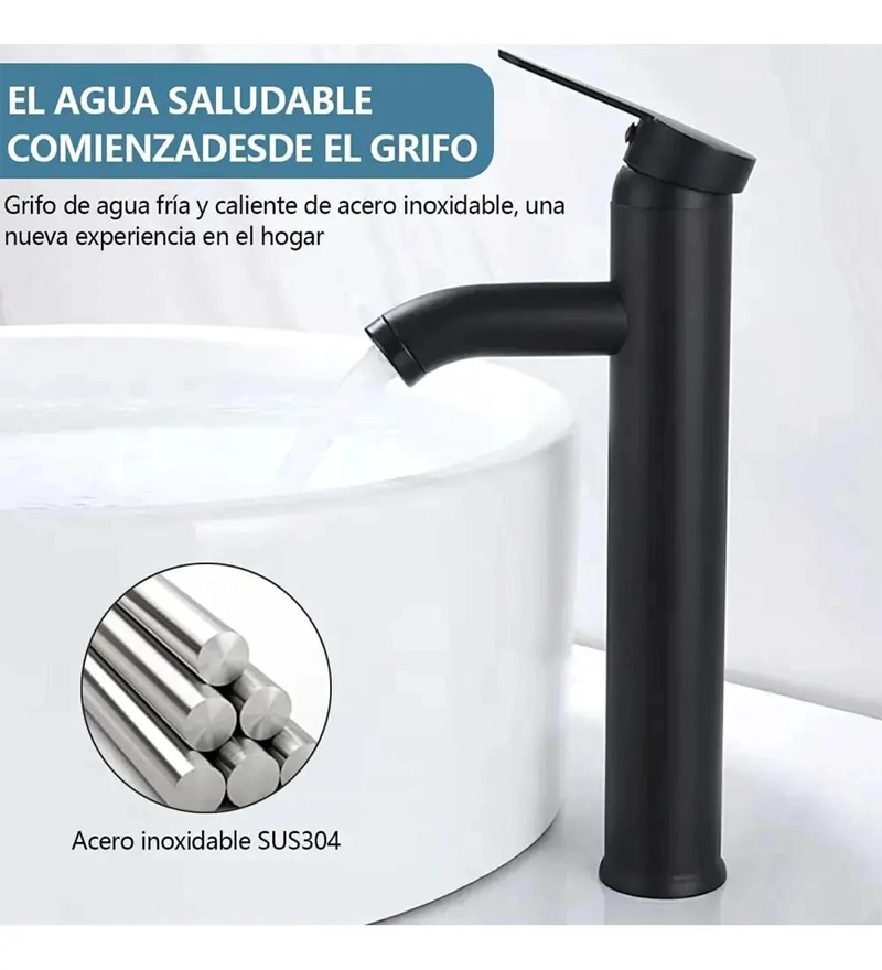 LLAVE MONOMANDO PARA VANITORIO ALTO ACERO INOXIDABLE - 2