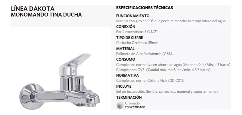 MONOMANDO PARA GRIFO DE TINA Y DUCHA MODELO DAKOTA - 4
