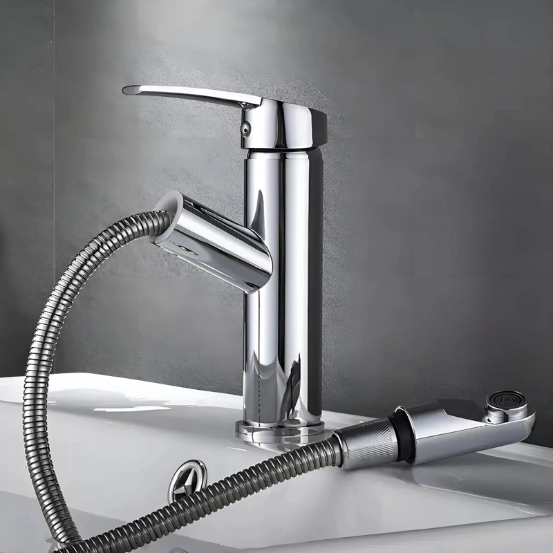 LLAVE MONOCOMANDO PARA BAÑO CON CAÑO EXTRAIBLE Y MANGUERA - 1