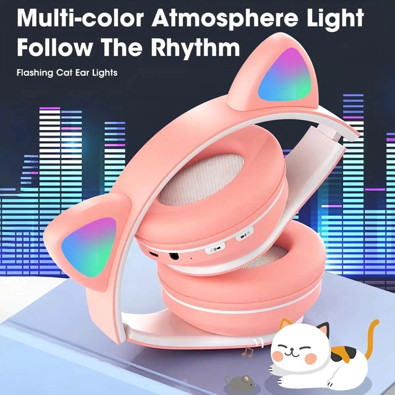 AURICULARES GAMER INALAMBRICOS CON LUZ LED ROSA - 5