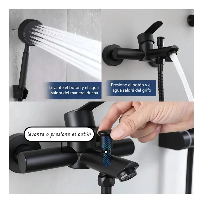 KIT MONOMANDO PARA TINA Y DUCHA ACERO INOX NEGRO MATE - 4
