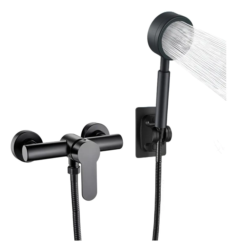 LLAVE MONOMANDO PARA DUCHA NEGRO CON MANERAL DE ACERO INO - 1