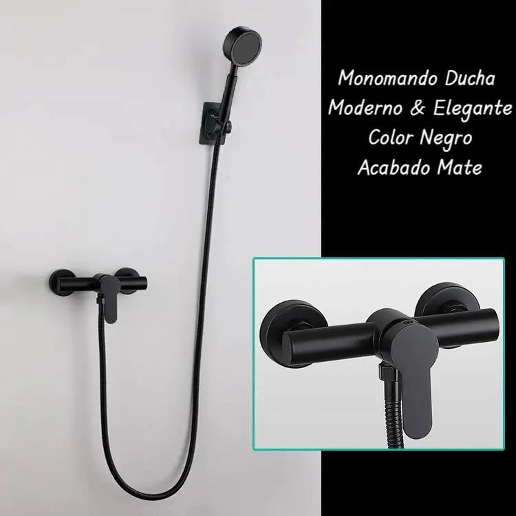LLAVE MONOMANDO PARA DUCHA NEGRO CON MANERAL DE ACERO INO - 2