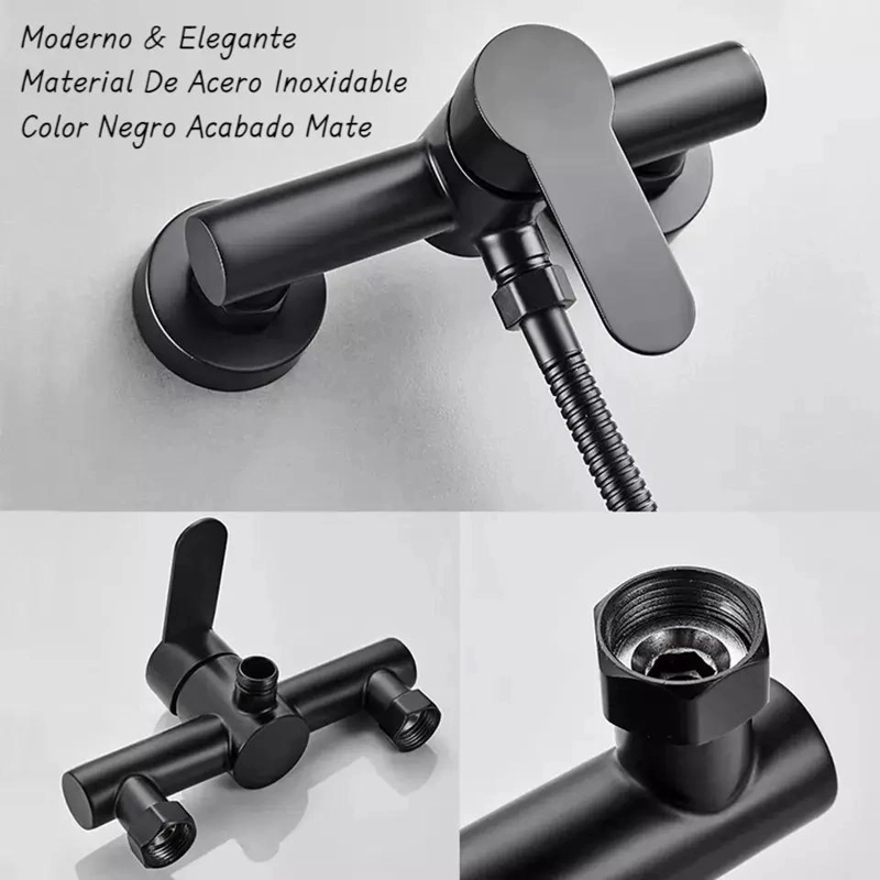 LLAVE MONOMANDO PARA DUCHA NEGRO CON MANERAL DE ACERO INO - 3