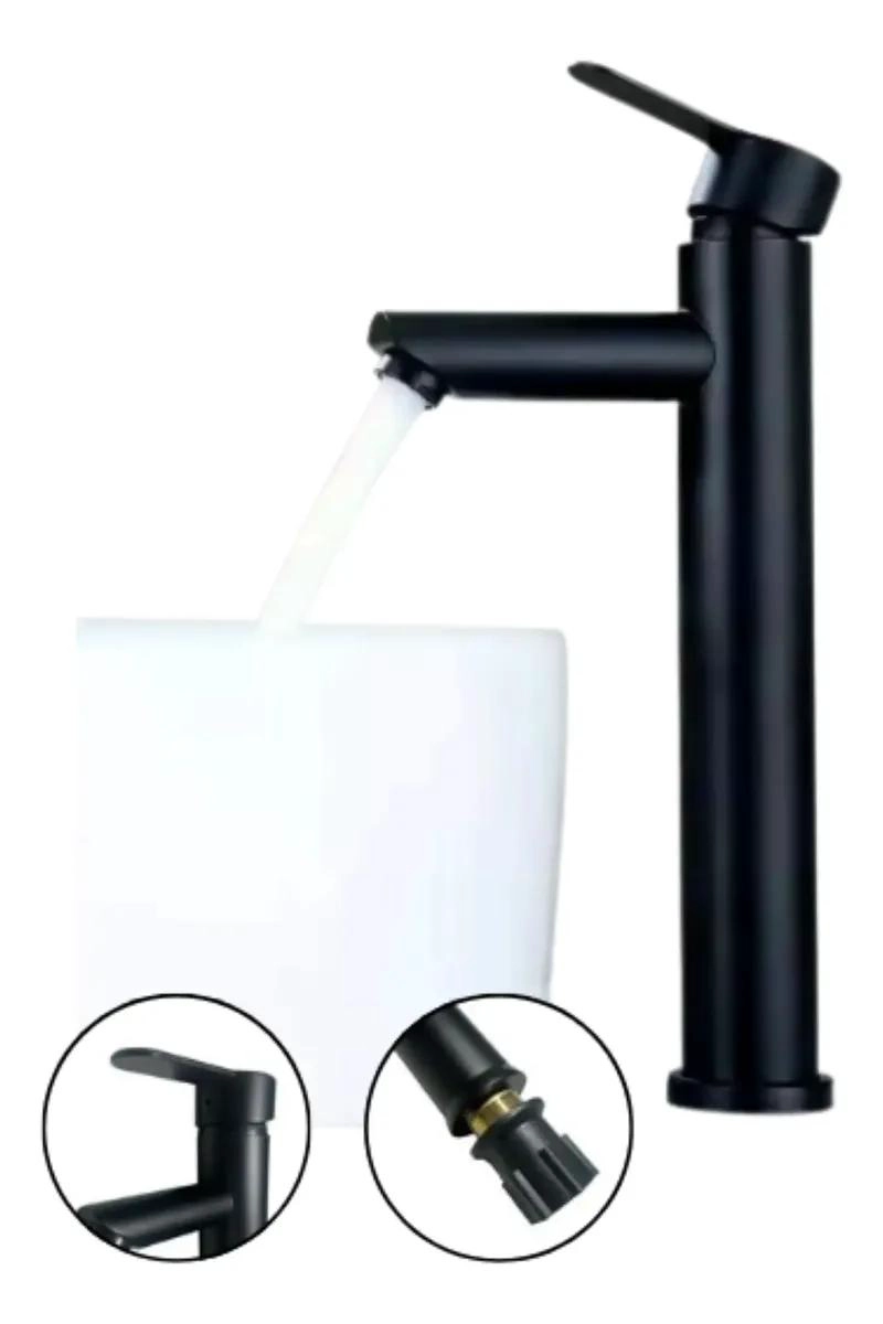 LLAVE MONOMANDO NEGRA ALTA PARA LAVAMANOS CON FLEXIBLES - 1