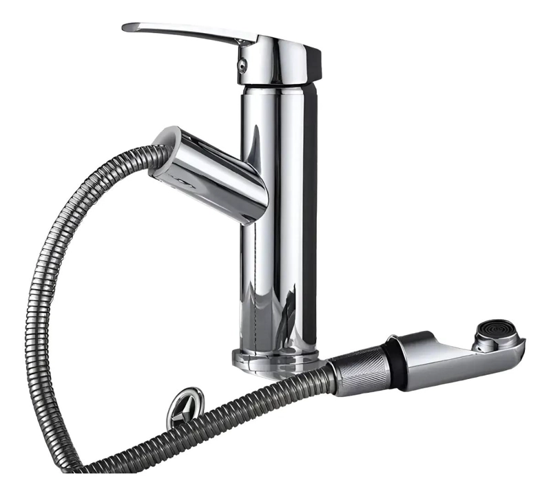 LLAVE PARA LAVAMANOS CON MANGO EXTRAIBLE CROMADO - 1